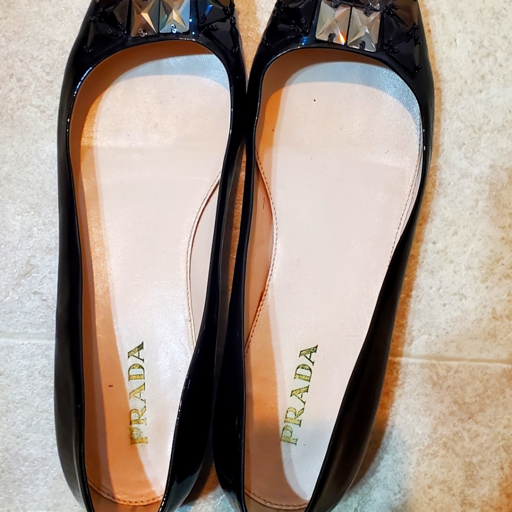 Prada flats| Prada Pointed Toe Jeweled Ballerina Flats